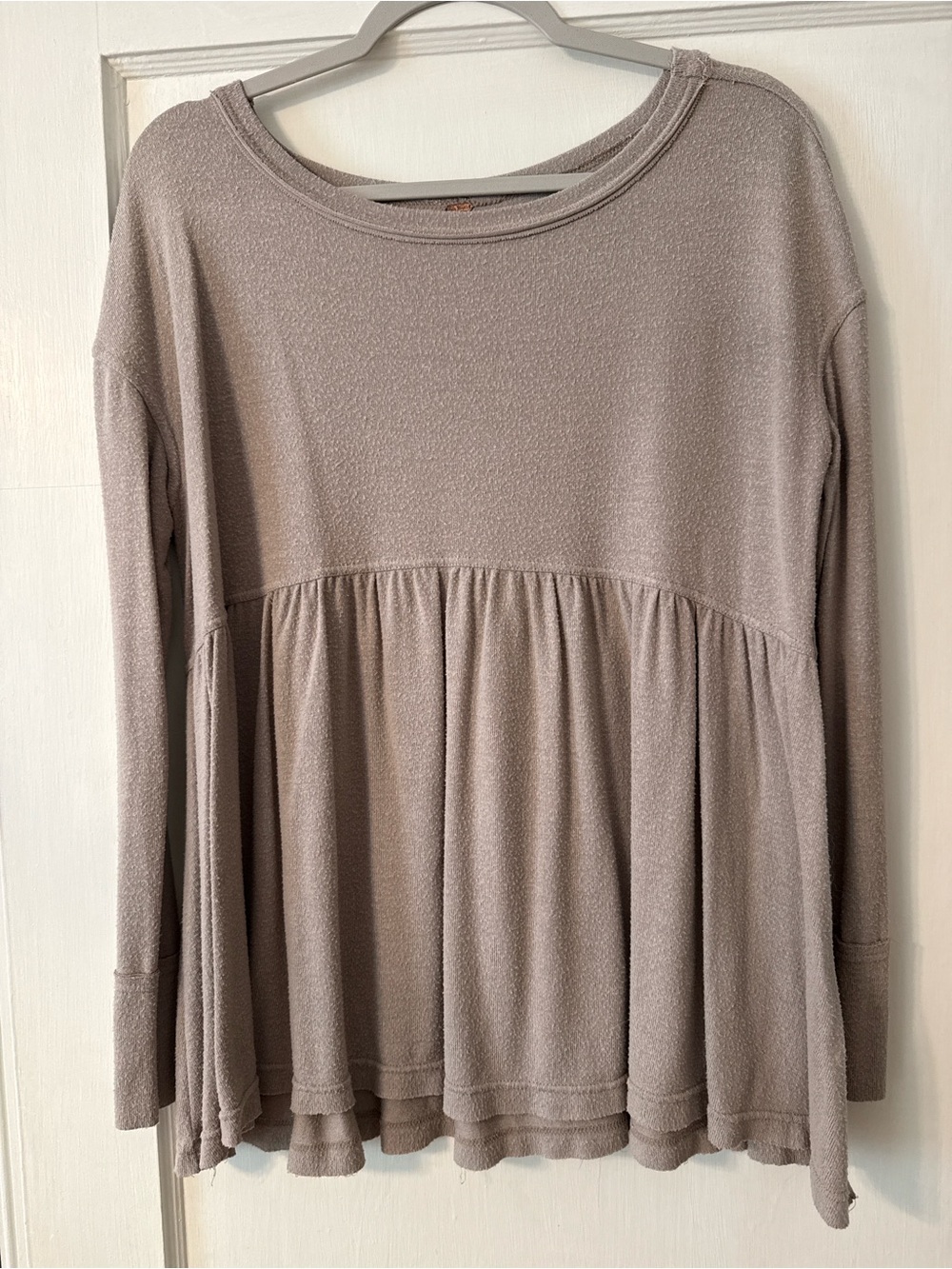Free People Taupe Peplum Long-Sleeve Top
